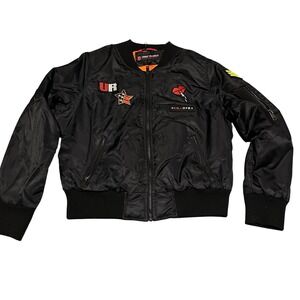 URBAN REPUBLIC Black Bomber Jacket Mens Size L‎ Orange Quilted Lining Zip Front